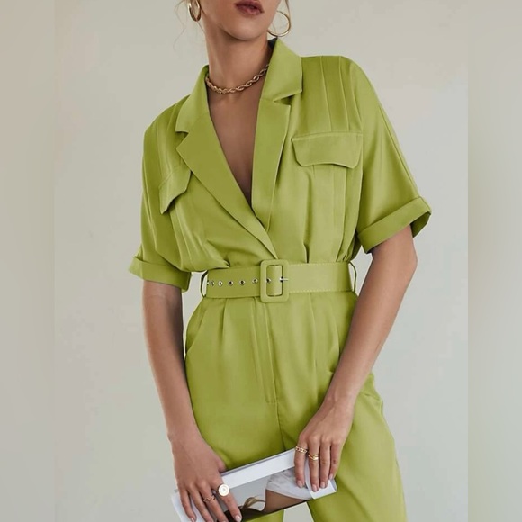 Green Jumpsuit With Belt - Picture 3 of 7